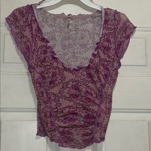 Free People low cut Floral Lace Cap Sleeve Crop Top